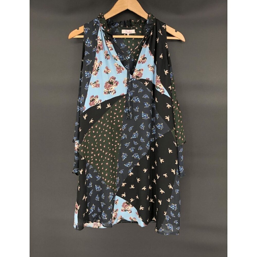 Parker Womens Anastasia Cold Shoulder Patchwork Silk Dress S Boho Chic Hippie